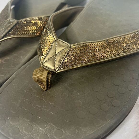 Vionic Tide Bronze Metallic Sequins Orthaheel Brown Flip Flip Sandals Sz 9 - Picture 2 of 5